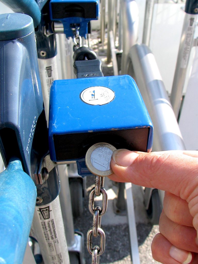 Unlocking cart the cart at the airport in Italy- Italy from the Inside